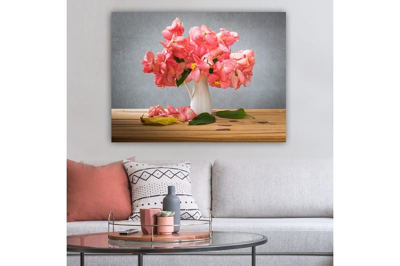 Canvastavla 70x100 cm - Vacker bukett med rosa blommor i en vit vas - Rosa / Grön / Gul - Inredning & dekor - Tavlor & konst - Canvastavla
