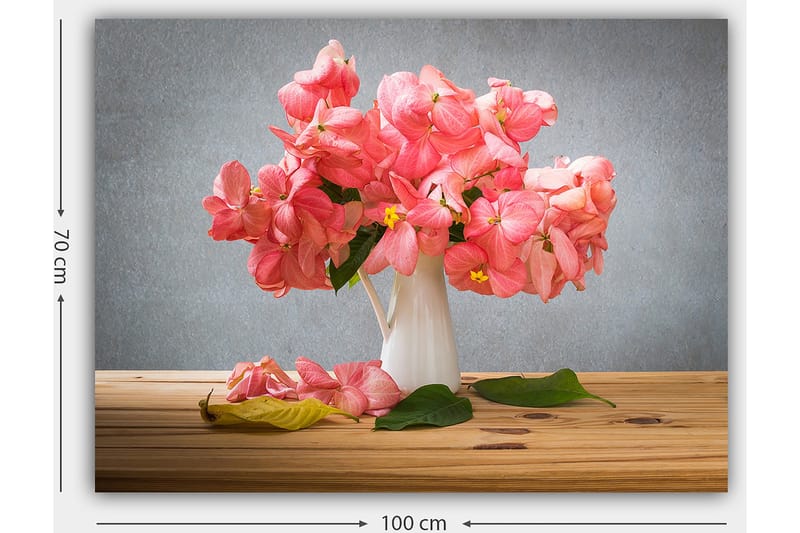 Canvastavla 70x100 cm - Vacker bukett med rosa blommor i en vit vas - Rosa / Grön / Gul - Inredning & dekor - Tavlor & konst - Canvastavla
