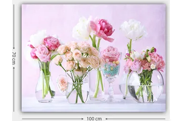 Canvastavla 70x100 cm - Vacker bukett med rosa och vita blommor i olika glasvaser - Rosa / Vit / Grön - Inredning & dekor - Tavlor & konst - Canvastavla