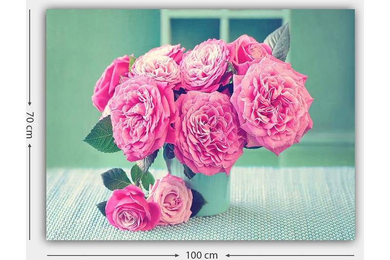 Canvastavla 70x100 cm - Vacker bukett med rosa rosor i en ljus vas - Rosa / Grön - Inredning & dekor - Tavlor & konst - Canvastavla