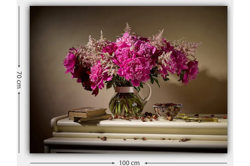 Canvastavla 70x100 cm - Vacker bukett med rosa pioner i en glasvas - Rosa / Grön / Beige - Inredning & dekor - Tavlor & konst - Canvastavla