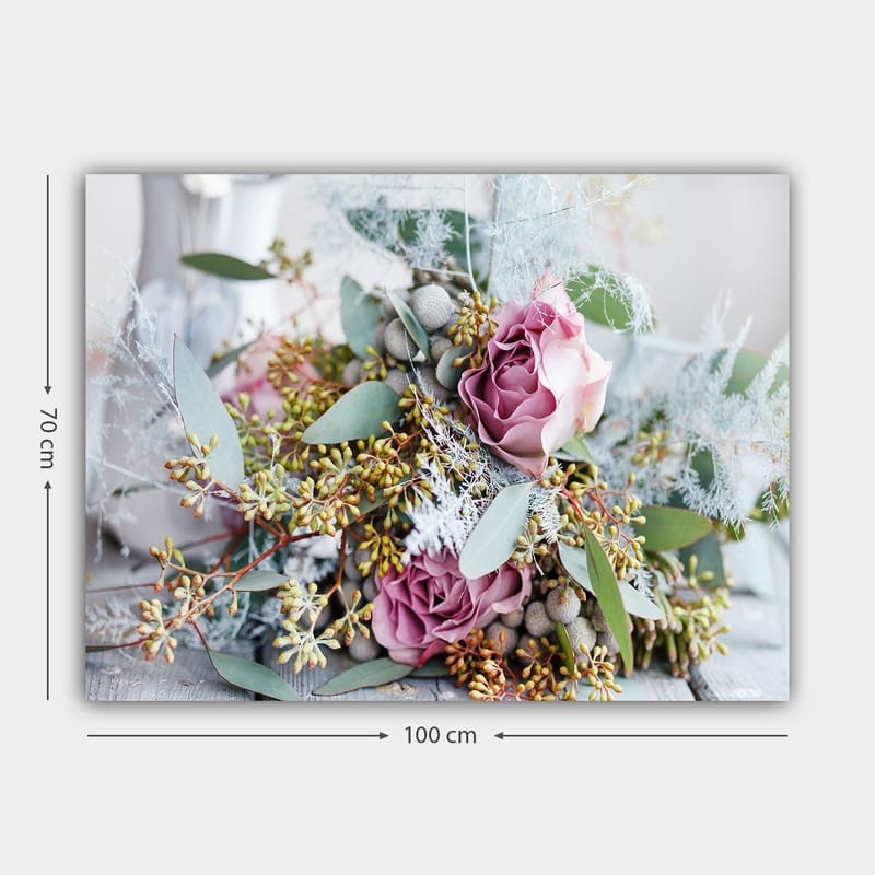 Canvastavla 70x100 cm - Vacker bukett med rosor och gröna bladverk - Ljusrosa / Grön / Beige - Inredning & dekor - Tavlor & konst - Canvastavla