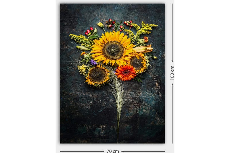 Canvastavla 70x100 cm - Vacker bukett med solrosor och färgglada blommor - Gul / Orange / Grön - Inredning & dekor - Tavlor & konst - Canvastavla