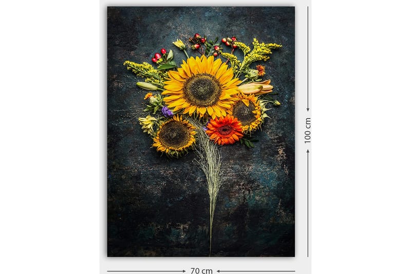 Canvastavla 70x100 cm - Vacker bukett med solrosor och färgglada blommor - Gul / Orange / Grön - Inredning & dekor - Tavlor & konst - Canvastavla