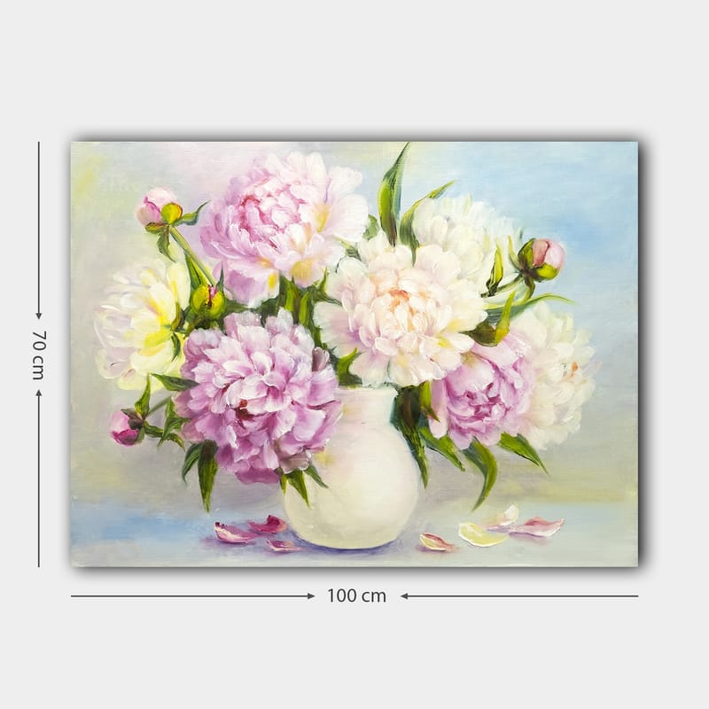 Canvastavla 70x100 cm - Vacker bukett med pioner i en vit vas - Ljusrosa / Vit / Grön - Inredning & dekor - Tavlor & konst - Canvastavla