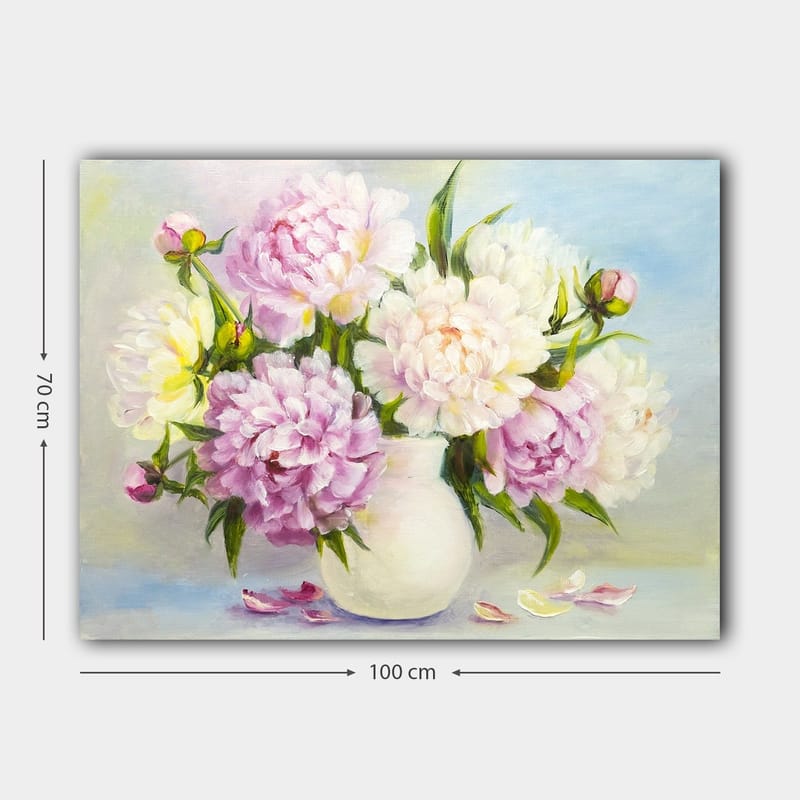 Canvastavla 70x100 cm - Vacker bukett med pioner i en vit vas - Ljusrosa / Vit / Grön - Inredning & dekor - Tavlor & konst - Canvastavla