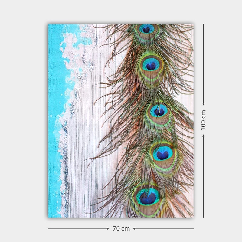 Canvastavla 70x100 cm - Vacker fjäder från en påfågel med intensiva färger och detaljer - Grön / Blå / Brun - Inredning & dekor - Tavlor & konst - Canvastavla