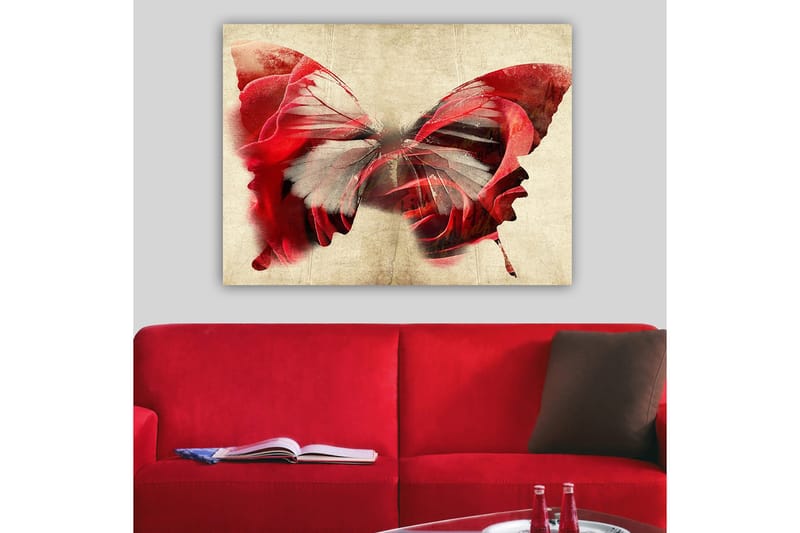 Canvastavla 70x100 cm - Vacker fjäril som är sammansatt av rosor, vilket skapar en harmonisk och drömlik känsla - Röd / Grå - Inredning & dekor - Tavlor & konst - Canvastavla