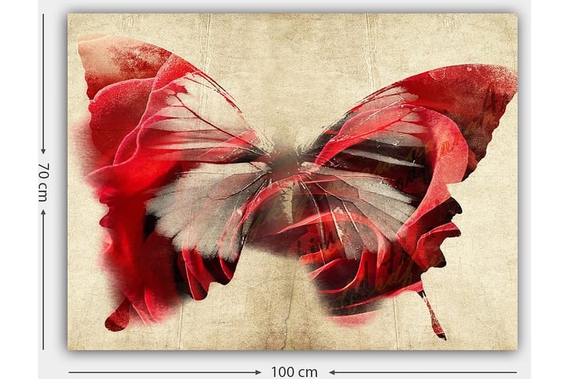 Canvastavla 70x100 cm - Vacker fjäril som är sammansatt av rosor, vilket skapar en harmonisk och drömlik känsla - Röd / Grå - Inredning & dekor - Tavlor & konst - Canvastavla