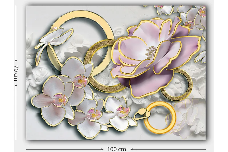 Canvastavla 70x100 cm - Vacker komposition av blommor och ringar i en elegant design - Ljusrosa / Vit / Guld - Inredning & dekor - Tavlor & konst - Canvastavla