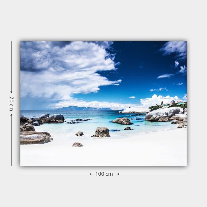 Canvastavla 70x100 cm - Vacker kustlandskap med klippor och klart blått vatten under en dramatisk himmel - Blå / Vit / Grå - Inredning & dekor - Tavlor & konst - Canvastavla