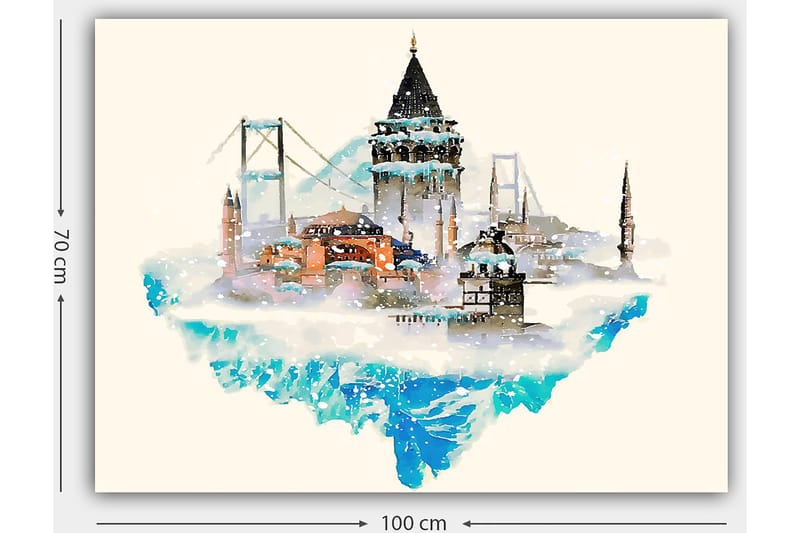 Canvastavla 70x100 cm - Vacker stadssilhuett med historiska byggnader och broar, omgiven av snö och is - Blå / Orange / Grå - Inredning & dekor - Tavlor & konst - Canvastavla