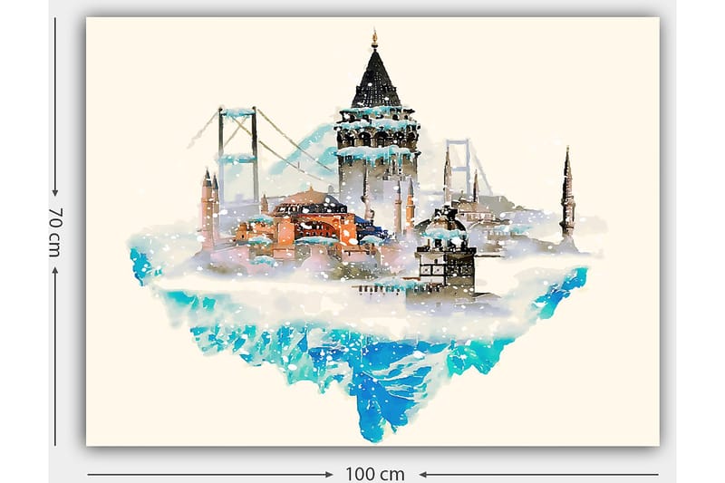 Canvastavla 70x100 cm - Vacker stadssilhuett med historiska byggnader och broar, omgiven av snö och is - Blå / Orange / Grå - Inredning & dekor - Tavlor & konst - Canvastavla