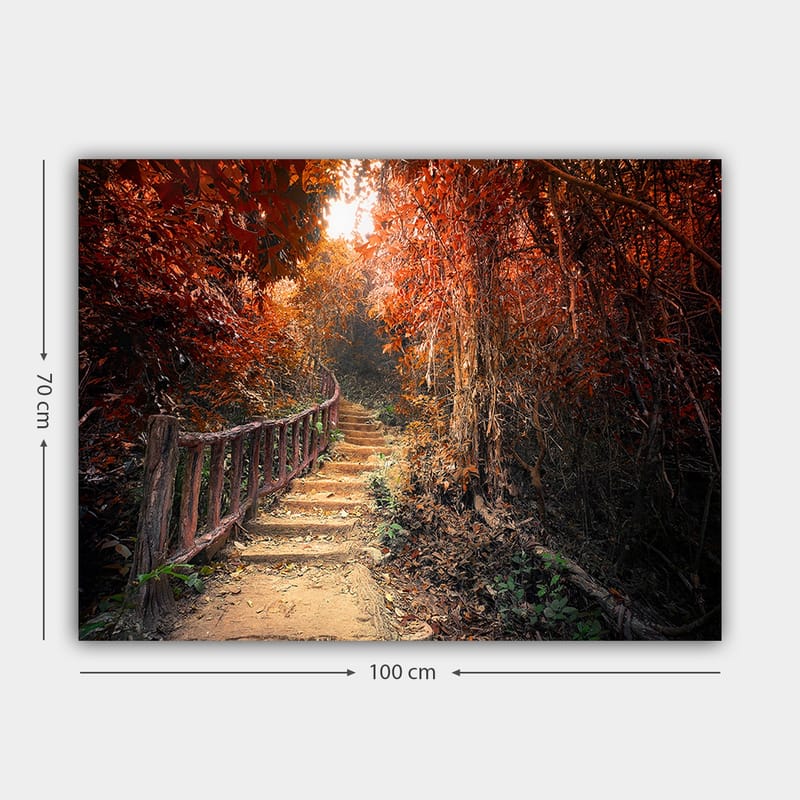 Canvastavla 70x100 cm - Vacker stig omgiven av höstfärger i en skogsmiljö - Röd / Orange / Brun - Inredning & dekor - Tavlor & konst - Canvastavla