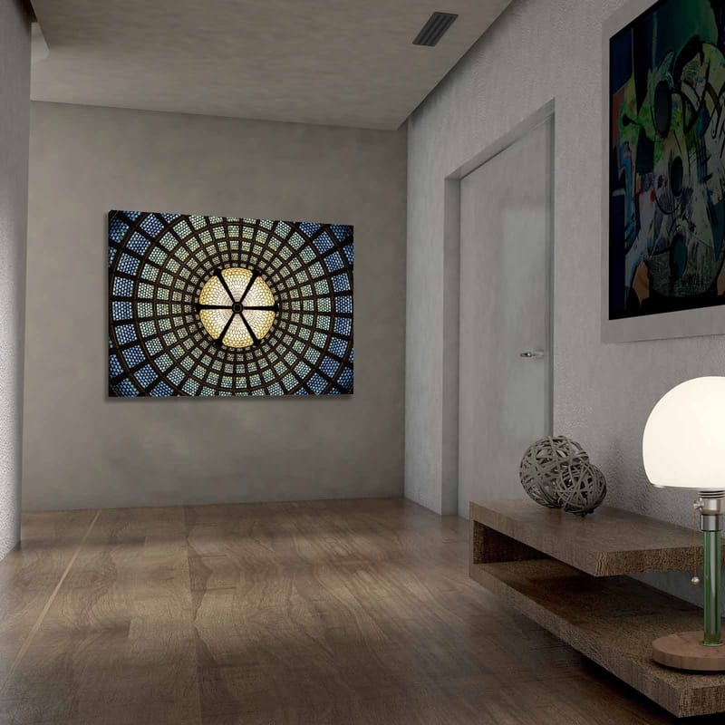 Canvastavla 70x100 cm - Vacker taklampa med geometriska mönster i glas - Blå / Grön / Beige - Inredning & dekor - Tavlor & konst - Canvastavla