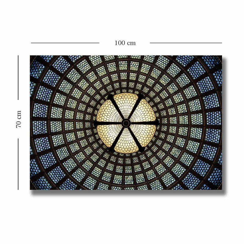 Canvastavla 70x100 cm - Vacker taklampa med geometriska mönster i glas - Blå / Grön / Beige - Inredning & dekor - Tavlor & konst - Canvastavla