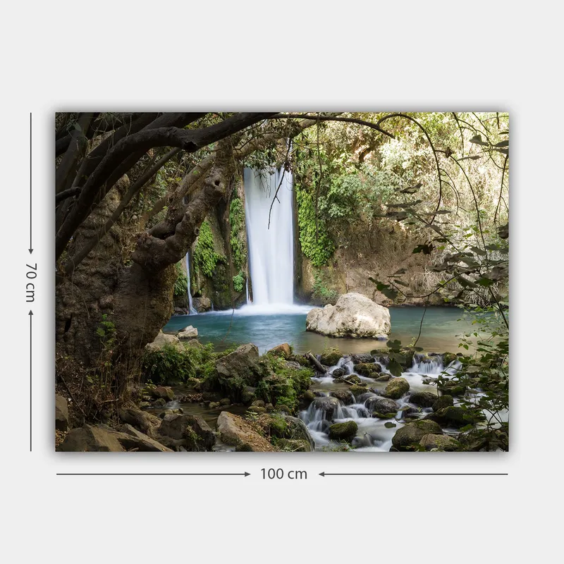 Canvastavla 70x100 cm - Vacker vattenfall omgiven av grönskande vegetation och klippor - Grön / Blå / Beige - Inredning & dekor - Tavlor & konst - Canvastavla