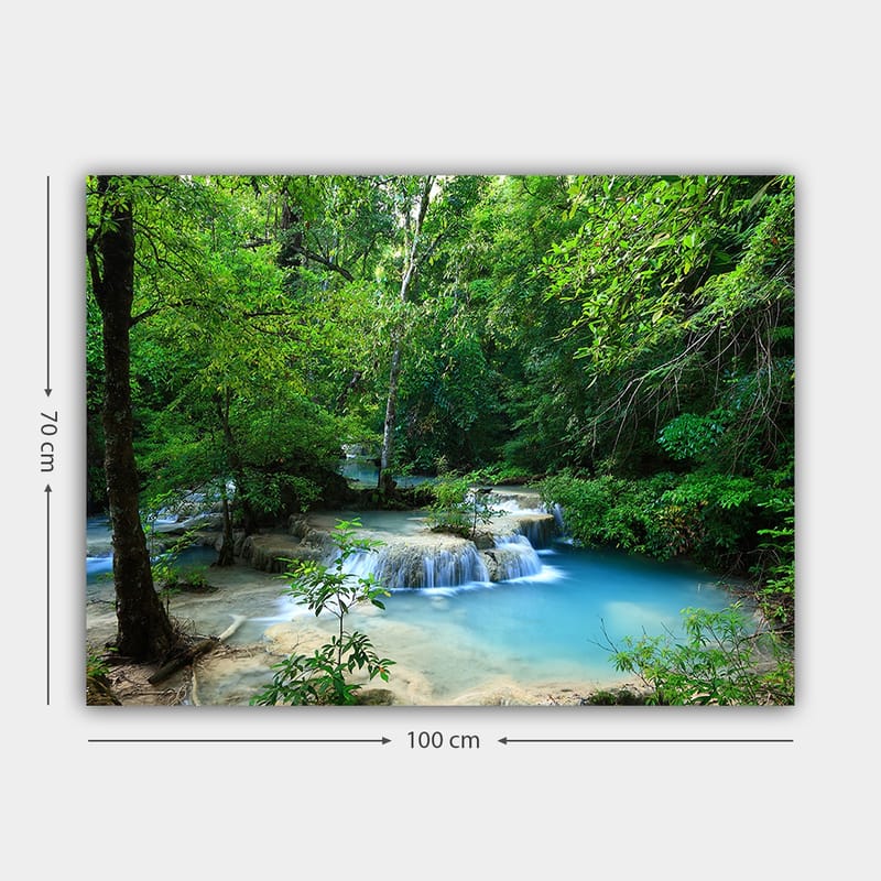 Canvastavla 70x100 cm - Vacker vattenfallsscen omgiven av frodig grönska - Grön / Blå / Beige - Inredning & dekor - Tavlor & konst - Canvastavla