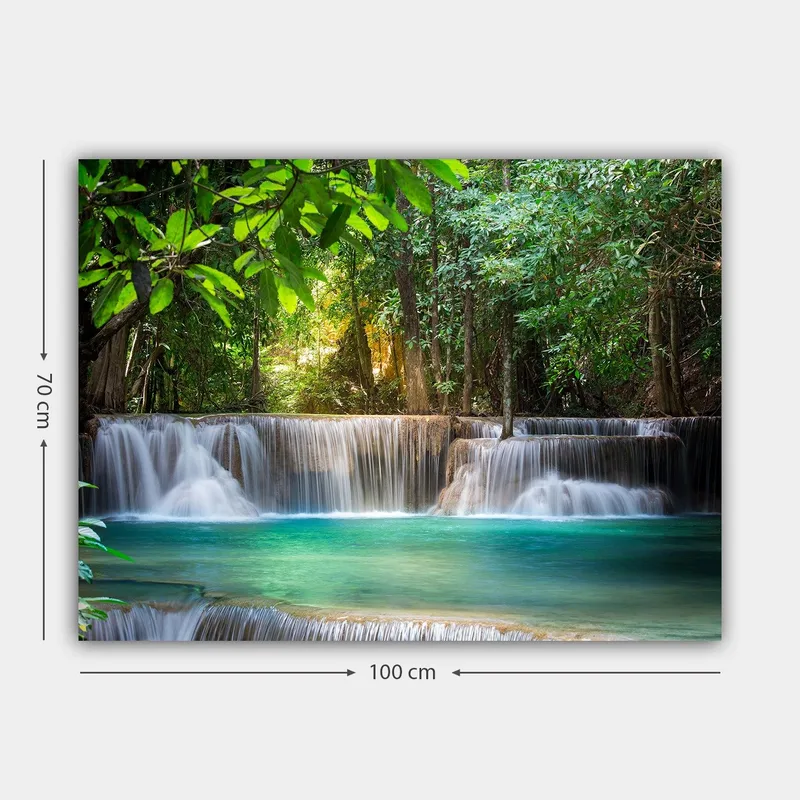 Canvastavla 70x100 cm - Vacker vattenfallsscen omgiven av frodig grönska - Grön / Turkos / Brun - Inredning & dekor - Tavlor & konst - Canvastavla