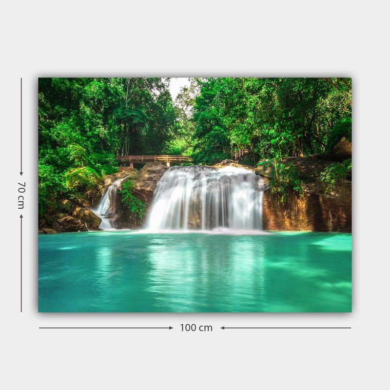Canvastavla 70x100 cm - Vacker vattenfallsscen omgiven av frodig grönska - Turkos / Grön - Inredning & dekor - Tavlor & konst - Canvastavla