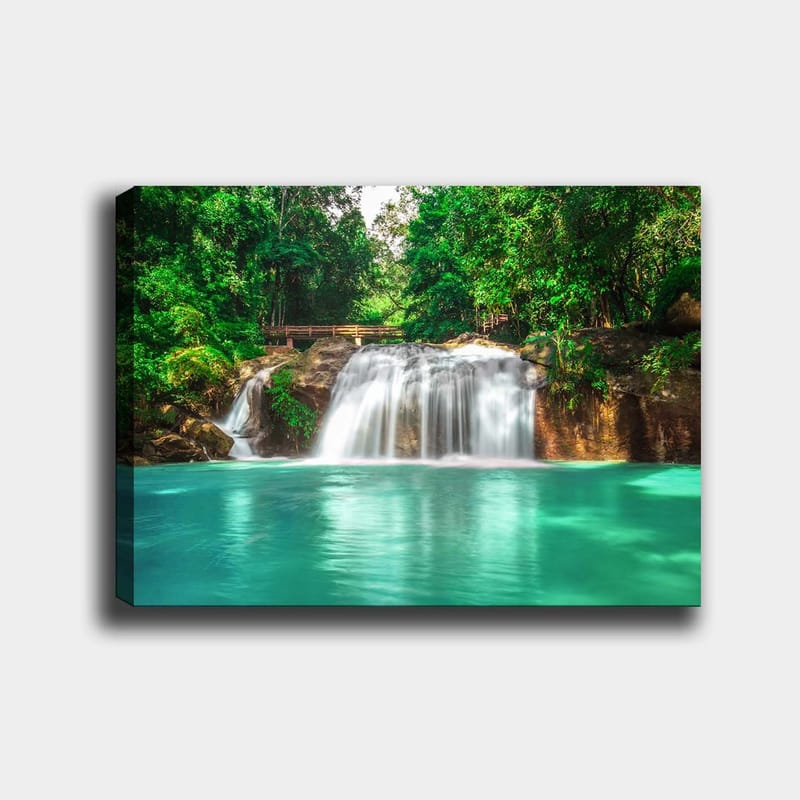Canvastavla 70x100 cm - Vacker vattenfallsscen omgiven av frodig grönska - Turkos / Grön - Inredning & dekor - Tavlor & konst - Canvastavla