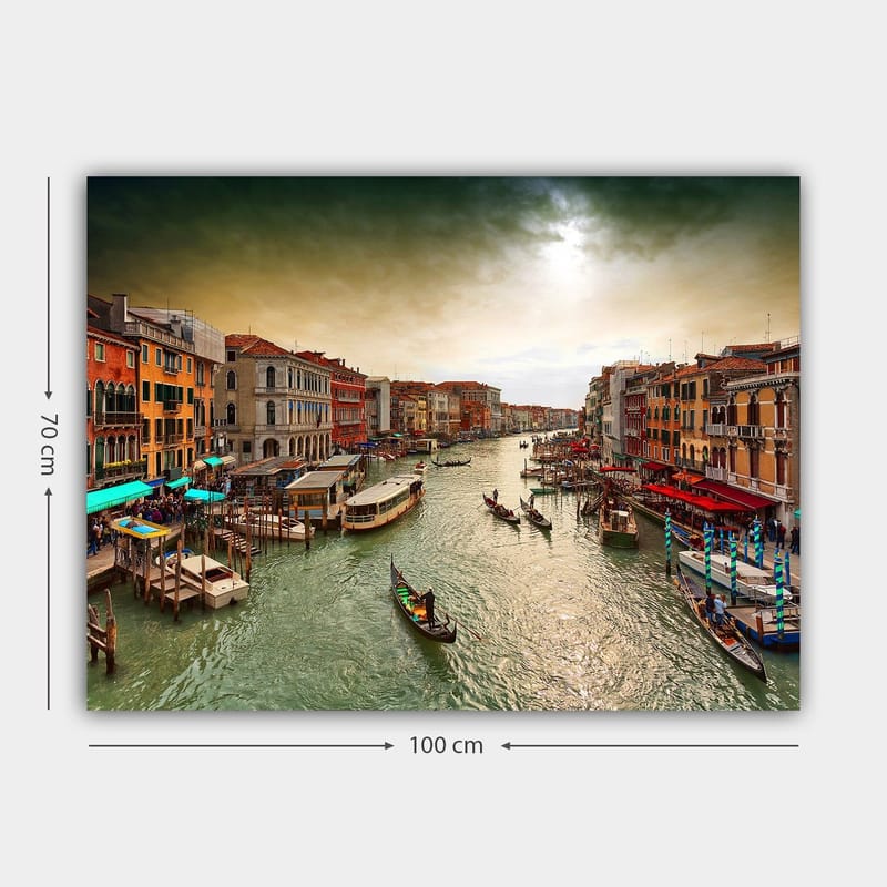 Canvastavla 70x100 cm - Vacker vy över en kanal i Venedig med gondoler och färgglada byggnader längs vattnet - Grön / Orange / Blå - Inredning & dekor - Tavlor & konst - Canvastavla