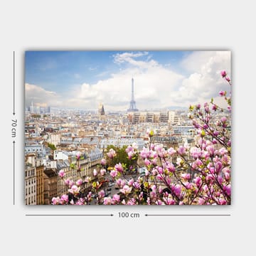 Canvastavla 70x100 cm - Vacker vy över Paris med Eiffeltornet omgiven av blommande körsbärsträd - Rosa / Blå / Grön - Inredning & dekor - Tavlor & konst - Canvastavla