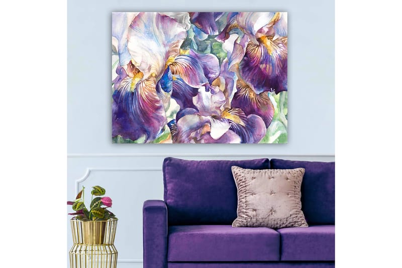 Canvastavla 70x100 cm - Vackra irisblommor i en färgsprakande komposition - Lila / Vit / Gul - Inredning & dekor - Tavlor & konst - Canvastavla