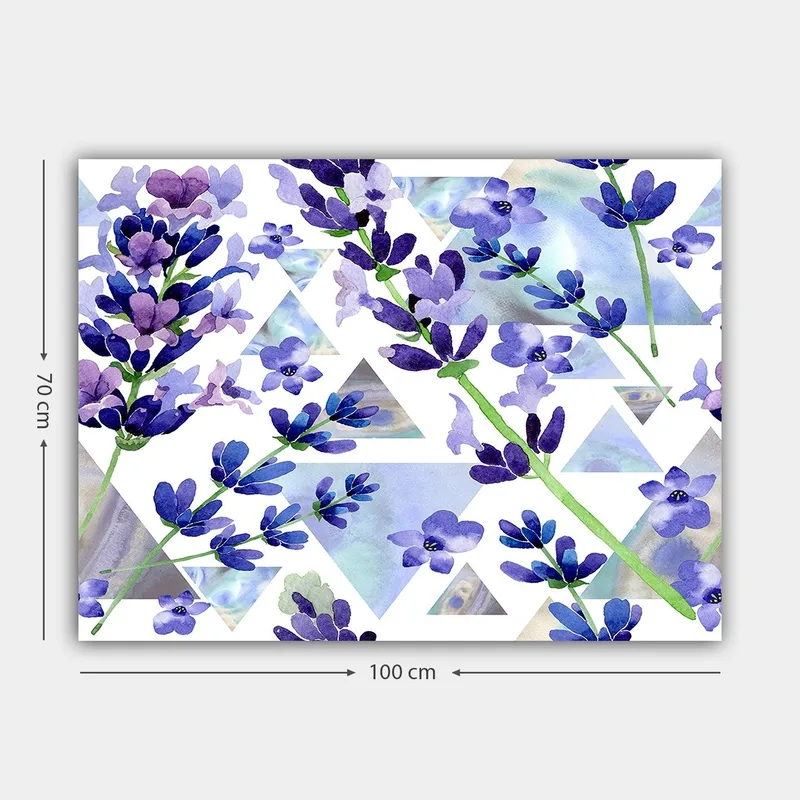 Canvastavla 70x100 cm - Vackra lavendelblommor i en modern geometrisk komposition - Lila / Grön / Blå - Inredning & dekor - Tavlor & konst - Canvastavla