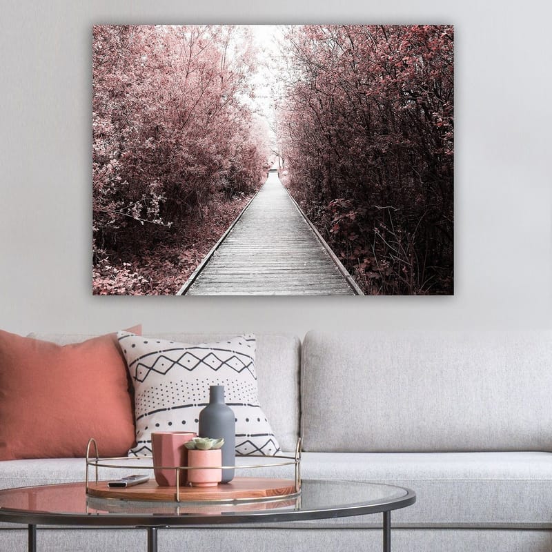 Canvastavla 70x100 cm - Väg som leder genom en skog av rosa träd - Rosa / Grå - Inredning & dekor - Tavlor & konst - Canvastavla