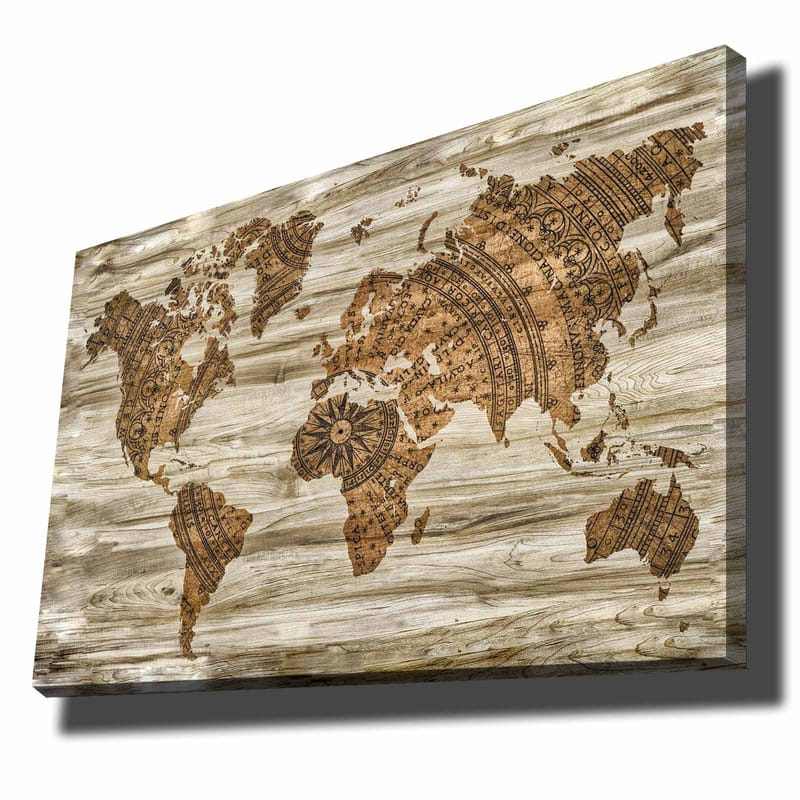 Canvastavla 70x100 cm - Världskarta i en dekorativ och stiliserad design med detaljerade mönster - Brun / Beige - Inredning & dekor - Tavlor & konst - Canvastavla