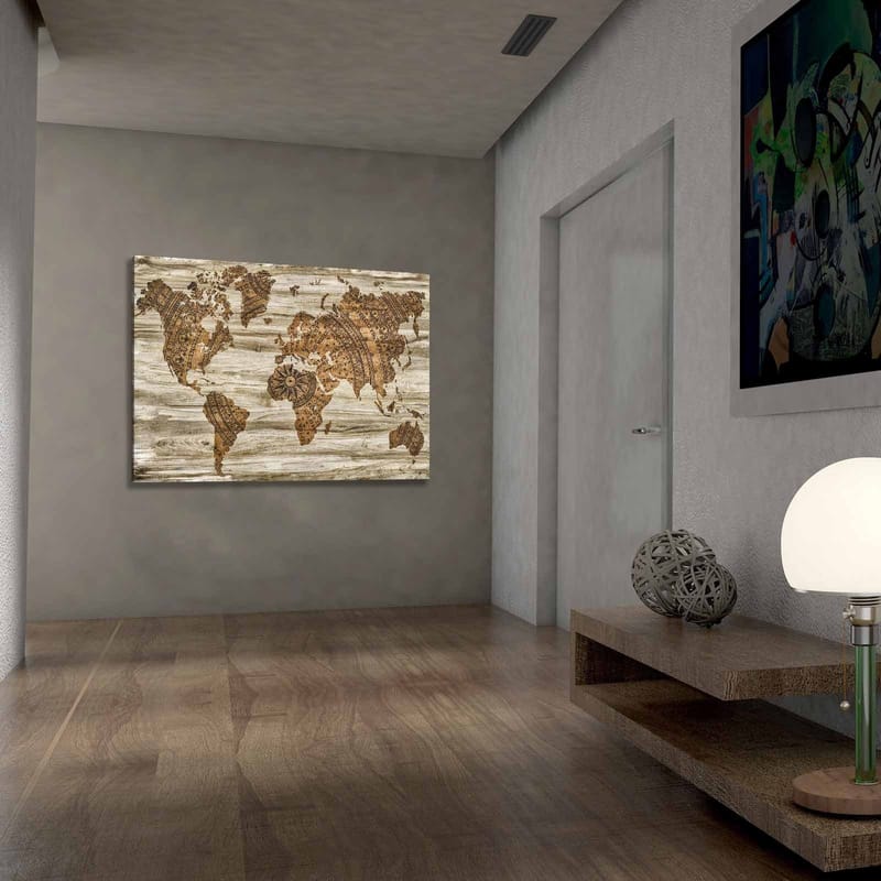 Canvastavla 70x100 cm - Världskarta i en dekorativ och stiliserad design med detaljerade mönster - Brun / Beige - Inredning & dekor - Tavlor & konst - Canvastavla