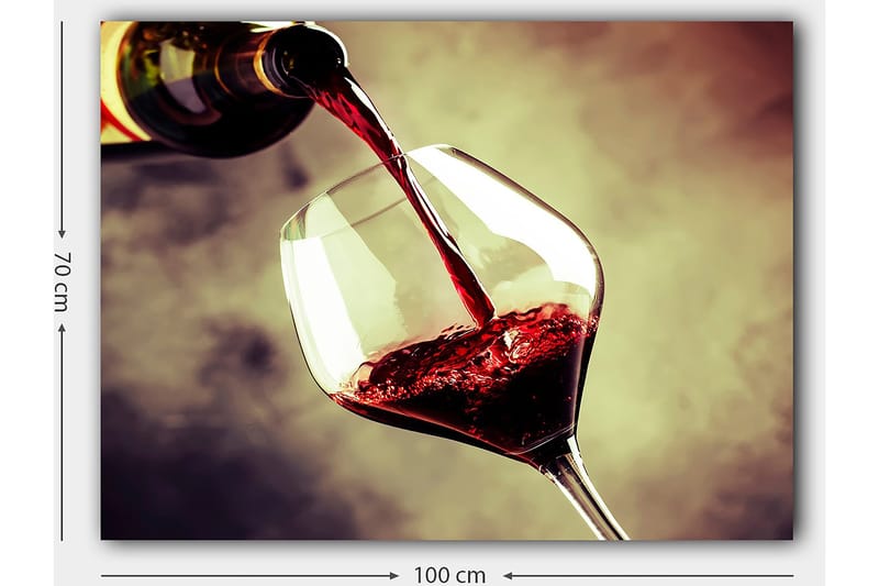 Canvastavla 70x100 cm - Vinflaska hälls i ett glas med rödvin som skapar en elegant och inbjudande atmosfär - Röd / Grön / Gul - Inredning & dekor - Tavlor & konst - Canvastavla
