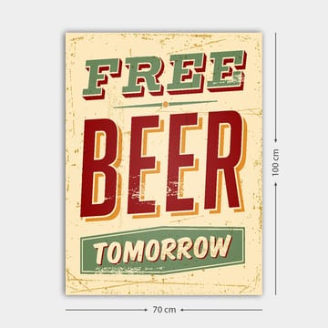 Canvastavla 70x100 cm - Vintage affisch med texten FREE BEER TOMORROW i en lekfull och rustik stil - Röd / Grön / Beige - Inredning & dekor - Tavlor & konst - Canvastavla