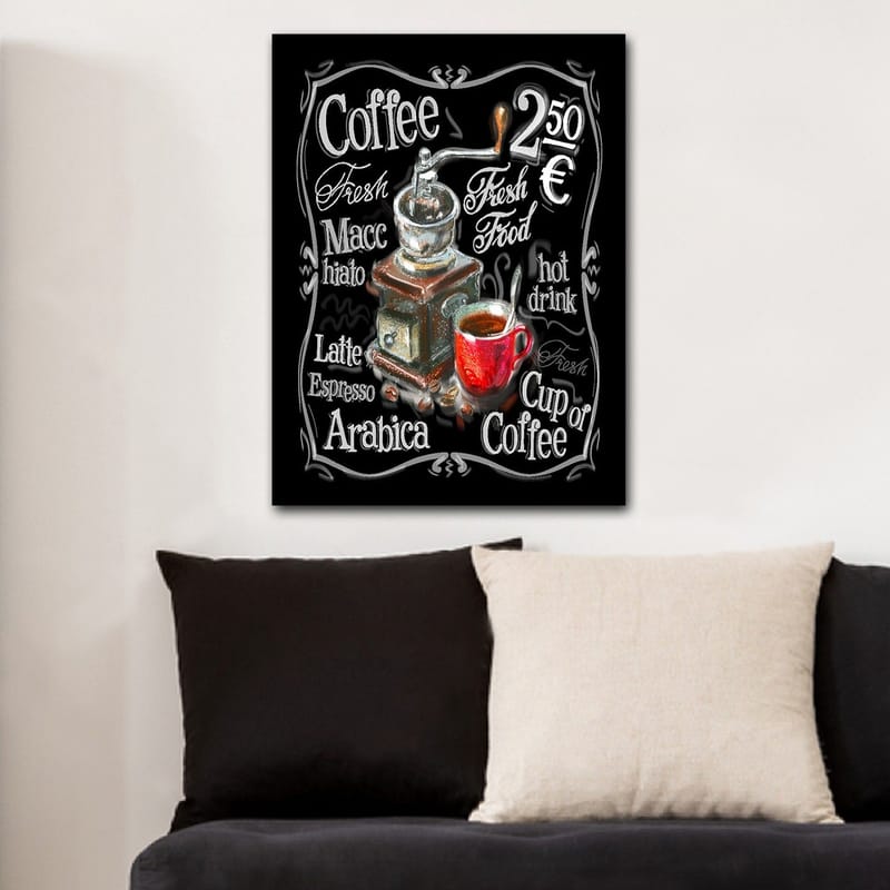 Canvastavla 70x100 cm - Vintage kaffekvarn med en röd kopp kaffe framför sig - Röd / Brun / Svart - Inredning & dekor - Tavlor & konst - Canvastavla