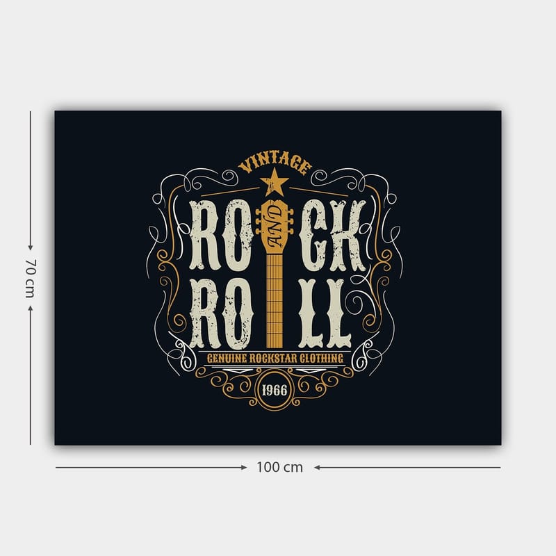 Canvastavla 70x100 cm - Vintage rock and roll-design med en gitarr och dekorativa element - Mörkblå / Beige / Vit - Inredning & dekor - Tavlor & konst - Canvastavla