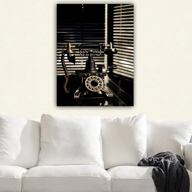 Canvastavla 70x100 cm - Vintage telefon med detaljer i metall och en elegant design - Svart / Guld / Brunt - Inredning & dekor - Tavlor & konst - Canvastavla