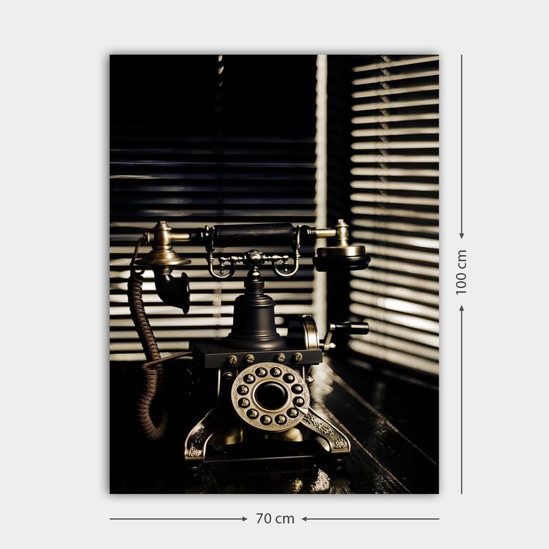 Canvastavla 70x100 cm - Vintage telefon med detaljer i metall och en elegant design - Svart / Guld / Brunt - Inredning & dekor - Tavlor & konst - Canvastavla