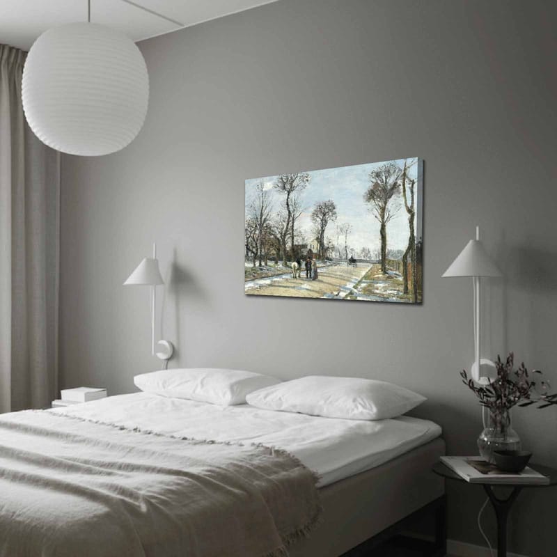 Canvastavla 70x100 cm - Vinterlandskap med människor som promenerar längs en snöig väg omgiven av träd - Grå / Vit / Brun - Inredning & dekor - Tavlor & konst - Canvastavla