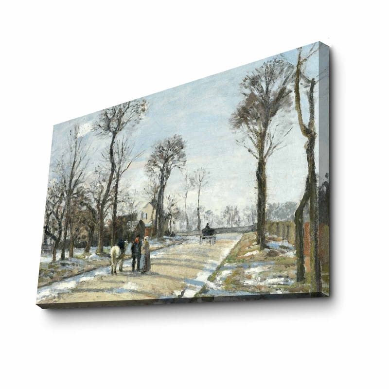 Canvastavla 70x100 cm - Vinterlandskap med människor som promenerar längs en snöig väg omgiven av träd - Grå / Vit / Brun - Inredning & dekor - Tavlor & konst - Canvastavla