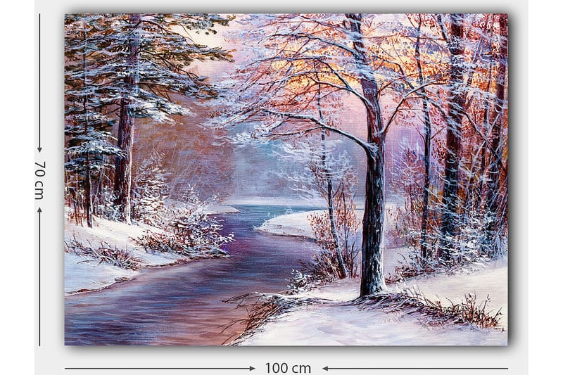 Canvastavla 70x100 cm - Vinterlandskap med snöklädda träd och en spegelblanka flod - Vit / Ljusblå / Ljusrosa - Inredning & dekor - Tavlor & konst - Canvastavla