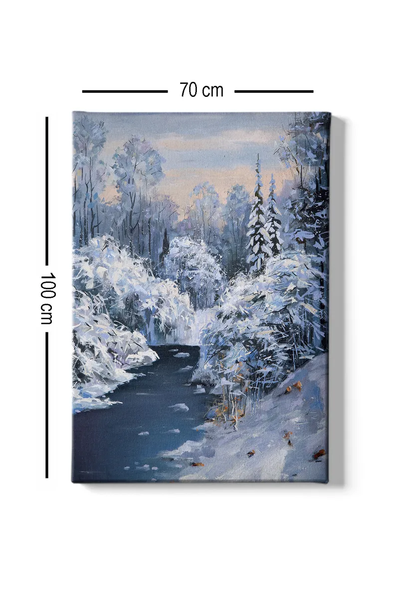 Canvastavla 70x100 cm - Vinterlandskap med snötäckta träd och en stilla flod - Vit / Blå / Grå - Inredning & dekor - Tavlor & konst - Canvastavla