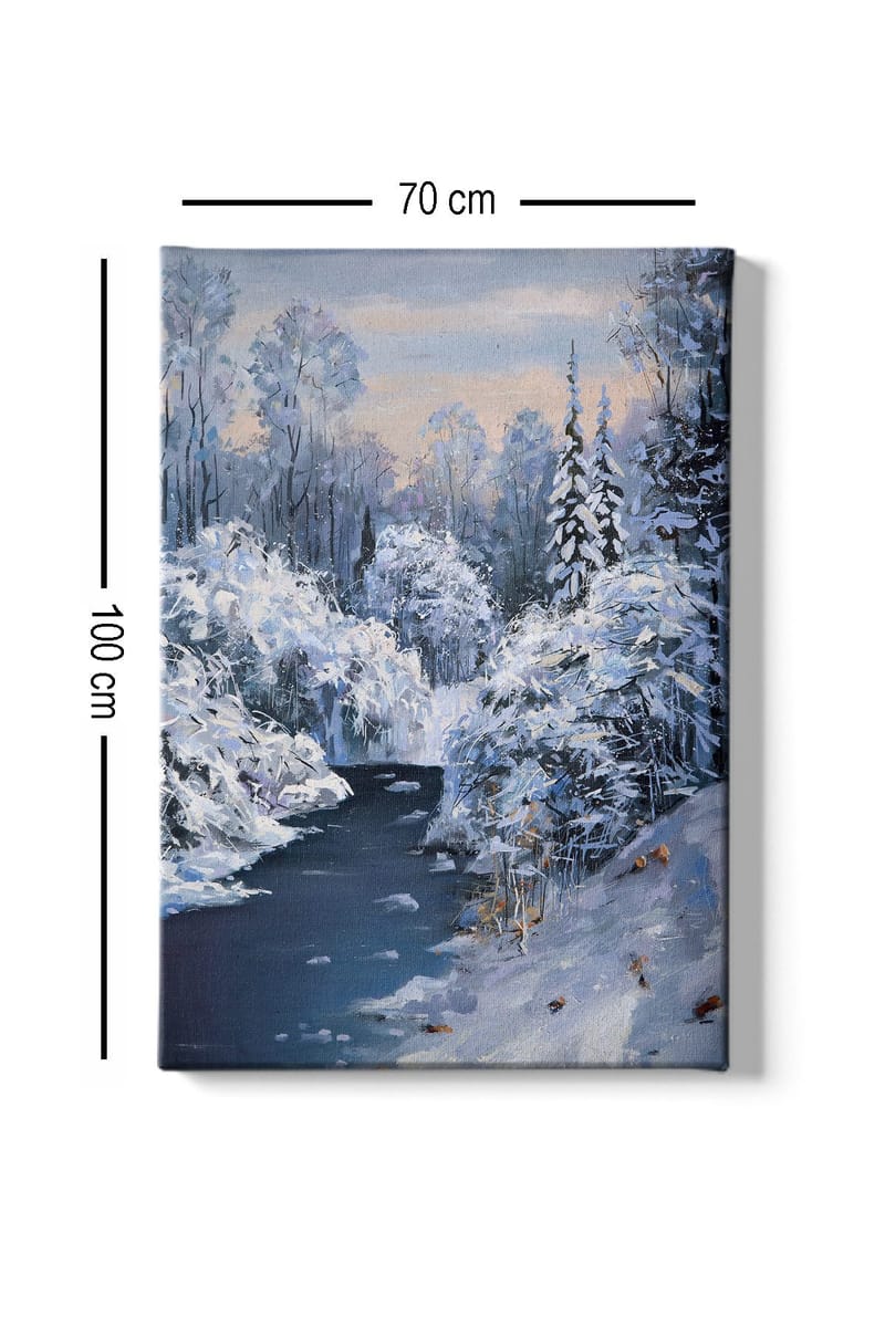 Canvastavla 70x100 cm - Vinterlandskap med snötäckta träd och en stilla flod - Vit / Blå / Grå - Inredning & dekor - Tavlor & konst - Canvastavla