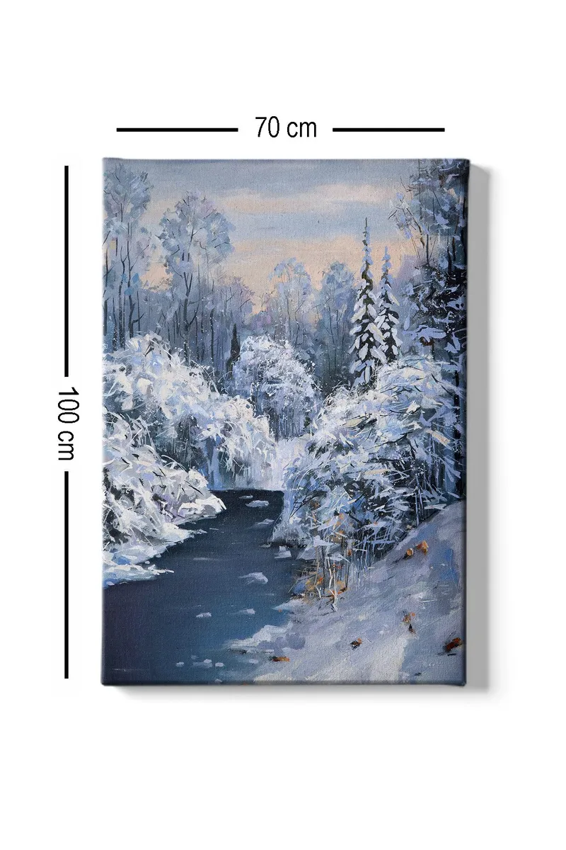 Canvastavla 70x100 cm - Vinterlandskap med snötäckta träd och en stilla flod - Vit / Blå / Grå - Inredning & dekor - Tavlor & konst - Canvastavla