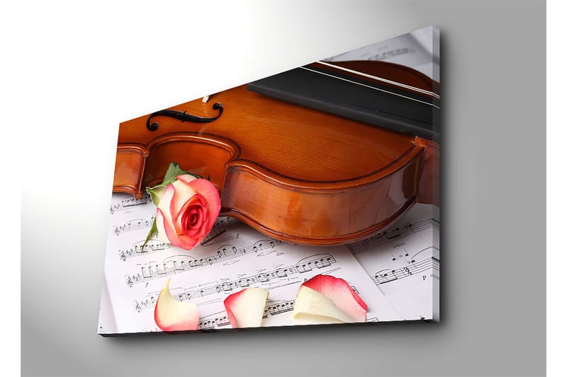Canvastavla 70x100 cm - Violin med en ros och rosblad på ett notblad - Röd / Beige / Brun - Inredning & dekor - Tavlor & konst - Canvastavla