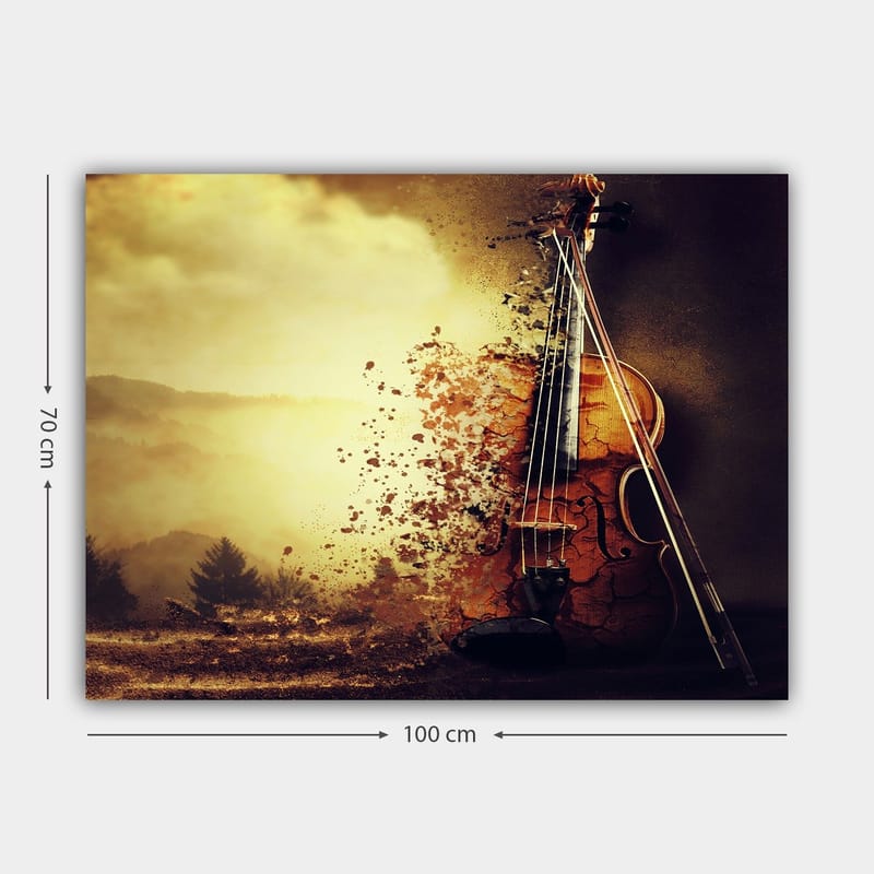 Canvastavla 70x100 cm - Violin som delvis upplöses i en drömlik landskapsscen - Guld / Brunt / Svart - Inredning & dekor - Tavlor & konst - Canvastavla