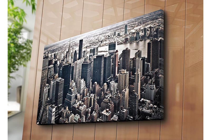 Canvastavla 70x100 cm - Panoramavy av en stad med höga skyskrapor och en livlig stadsbild - Svart / Grå / Vit - Inredning & dekor - Tavlor & konst - Canvastavla