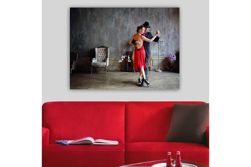 Canvastavla 70x100 cm - Passionerad tango mellan två dansare i elegant klädsel - Röd / Svart - Inredning & dekor - Tavlor & konst - Canvastavla