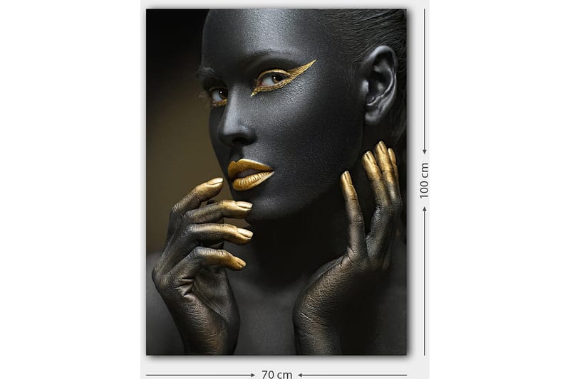 Canvastavla 70x100 cm - Porträtt av en kvinna med svart ansiktsmålning och guldiga detaljer - Svart / Guld - Inredning & dekor - Tavlor & konst - Canvastavla