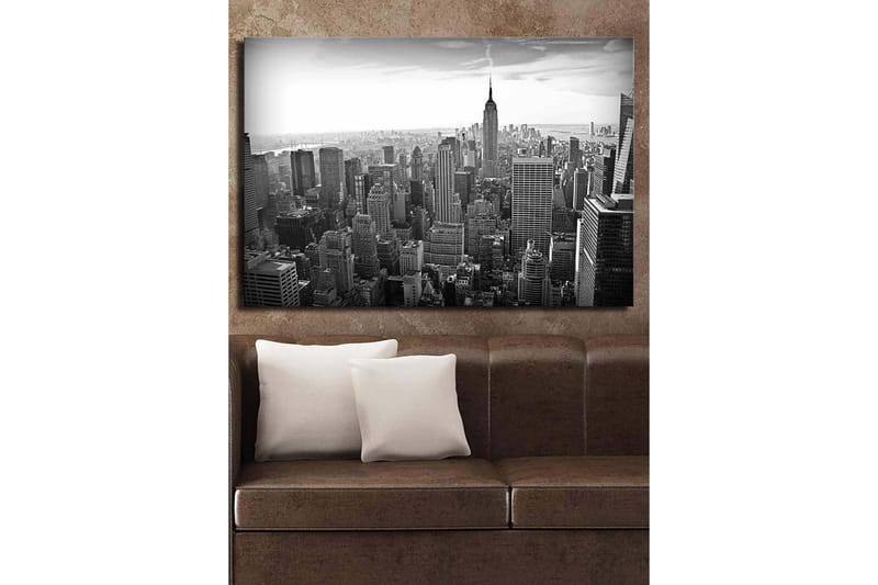Canvastavla 70x100 cm - Panoramavy av New Yorks skyline med Empire State Building i fokus - Svart / Vitt / Grått - Inredning & dekor - Tavlor & konst - Canvastavla